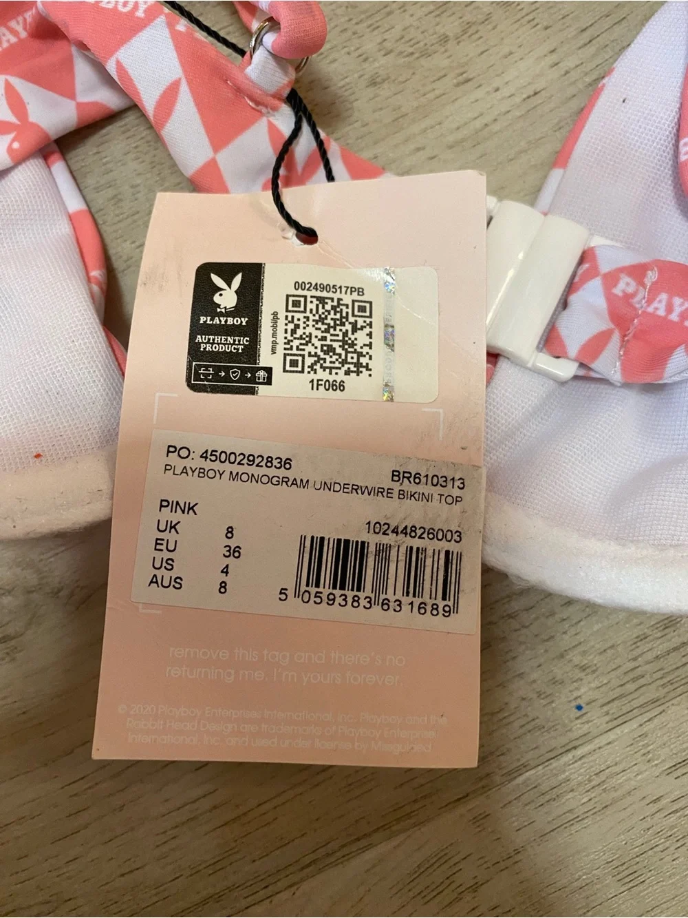 Playboy x Missguided Pink Checkerboard Logo Bikini Top - NWT never worn